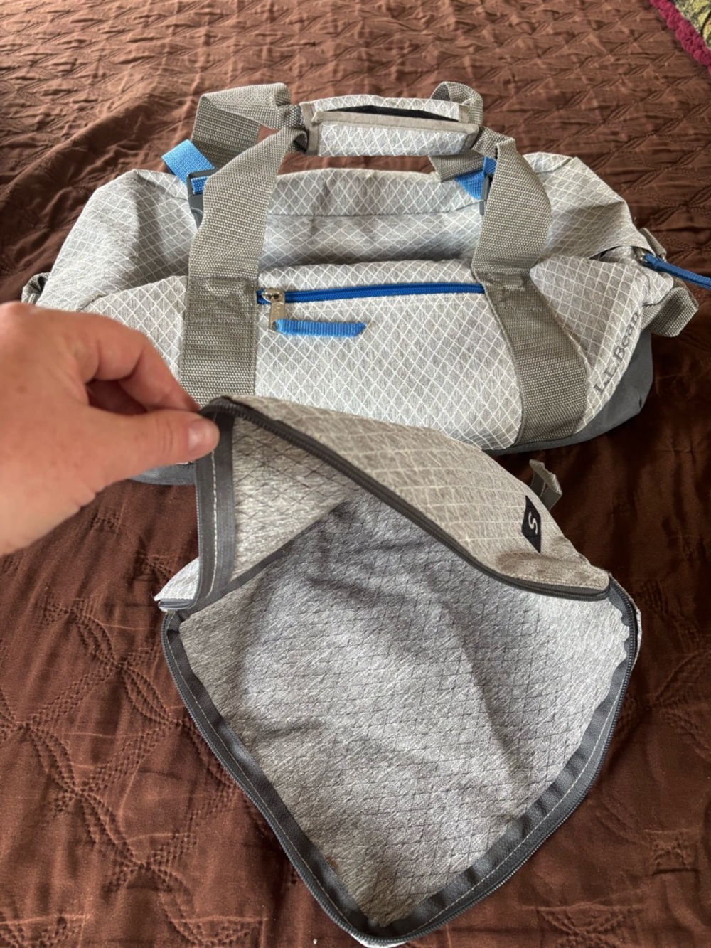 L.L. Bean Light Gray Adventure Duffle with Blue Accents - Picture 2 of 14